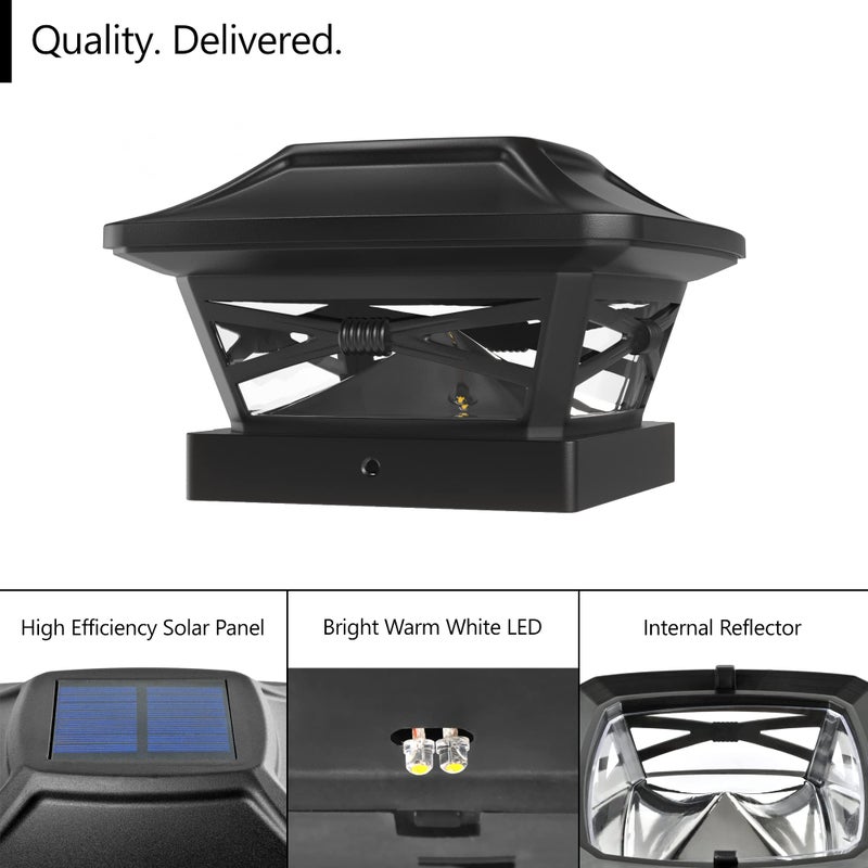 Davinci Lighting Renaissance Solar Outdoor Post Cap Lights - Includes Bases for 4x4 5x5 6x6 Posts - Bright LED Light - Slate Black (4 Pack) - Image 2